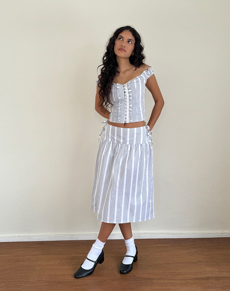 Image of Sasay Midi Skirt in Vertical Grey Stripe