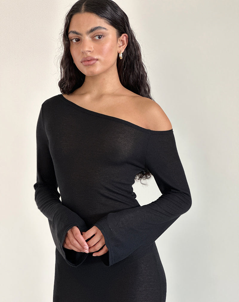 Black Sheer Knit Long Sleeve Asymmetric Maxi Dress | Aldiana motelrocks.com Black Sheer Knit Long Sleeve Asymmetric Maxi Dress | Aldiana motelrocks.com