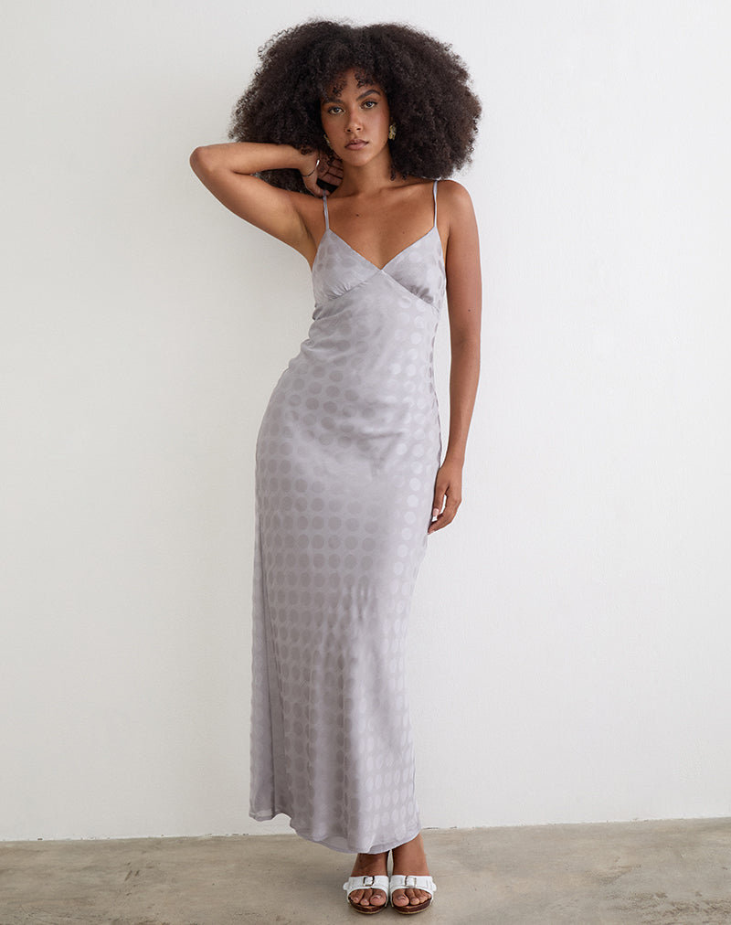 grey polka dot dress Silver Monochrome Chiffon Maxi Color:Silver & Black while the minimalist construction collection:summer-workwear-all Black Halter Backless Cowl