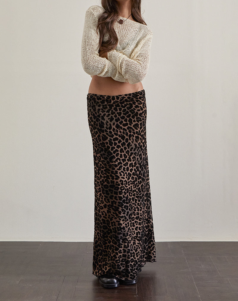 Leopard Flock Mesh Maxi Skirt Alfreda –