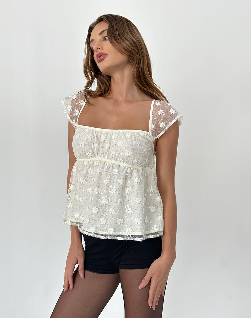 Ivory White Sequin Lace Top | Aloysia – motelrocks.com