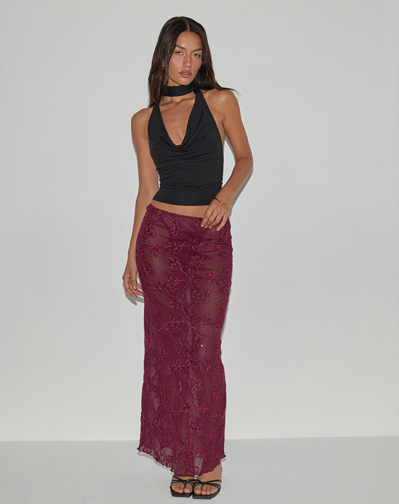 Burgundy Sequin Knit Maxi Skirt Alphia –