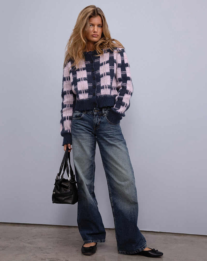 Navy and Pink Multi Check Cardigan | Anzio – motelrocks.com