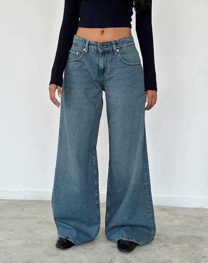 Vintage Blue Green Extra Wide Low Rise Jeans Roomy –