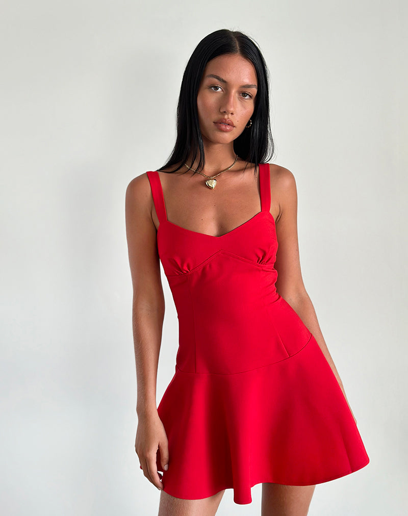 strapless open back dress Ruffle Bardot Satin Mini Dress in Pink main image 0