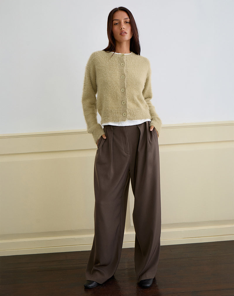 Sage Green Fluffy Knit Cardigan | Audrina – motelrocks.com