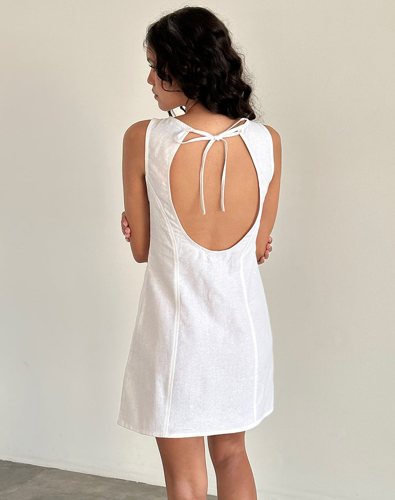 Ayana Open Back Mini Dress in Off White Linen Ayana Open Back Mini Dress in Off White Linen