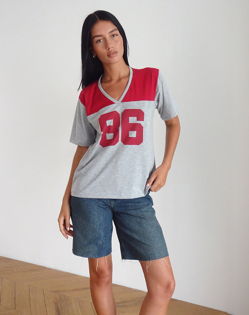 Balap Oversized Top in Grey Marl and Adrenaline Red with '86' Emb