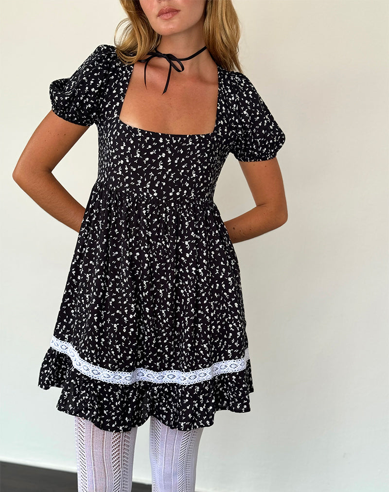 black mini tea dress Reclaimed Vintage Mini Tea Dress With Cape Collar In Black