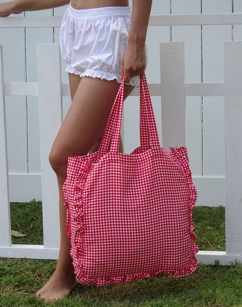 Image of Brie Frill Tote Bag in Red Gingham