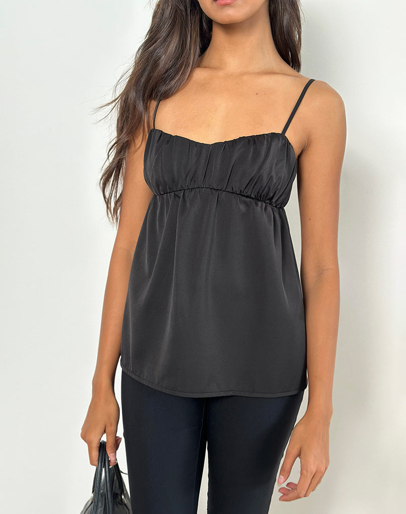 Black Satin Longline Cami Top | Camden – motelrocks.com