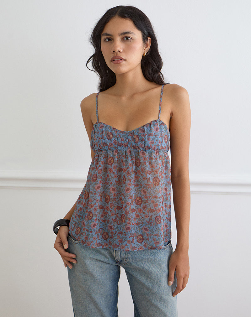 Blue Shadow Blossom Chiffon Cami Top | Camden – motelrocks.com