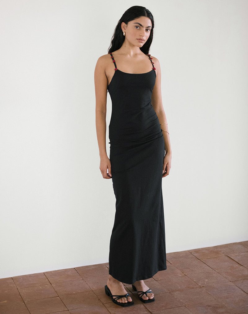 strapless open back dress Daxita Dress in Romantic Red Rose Flock
