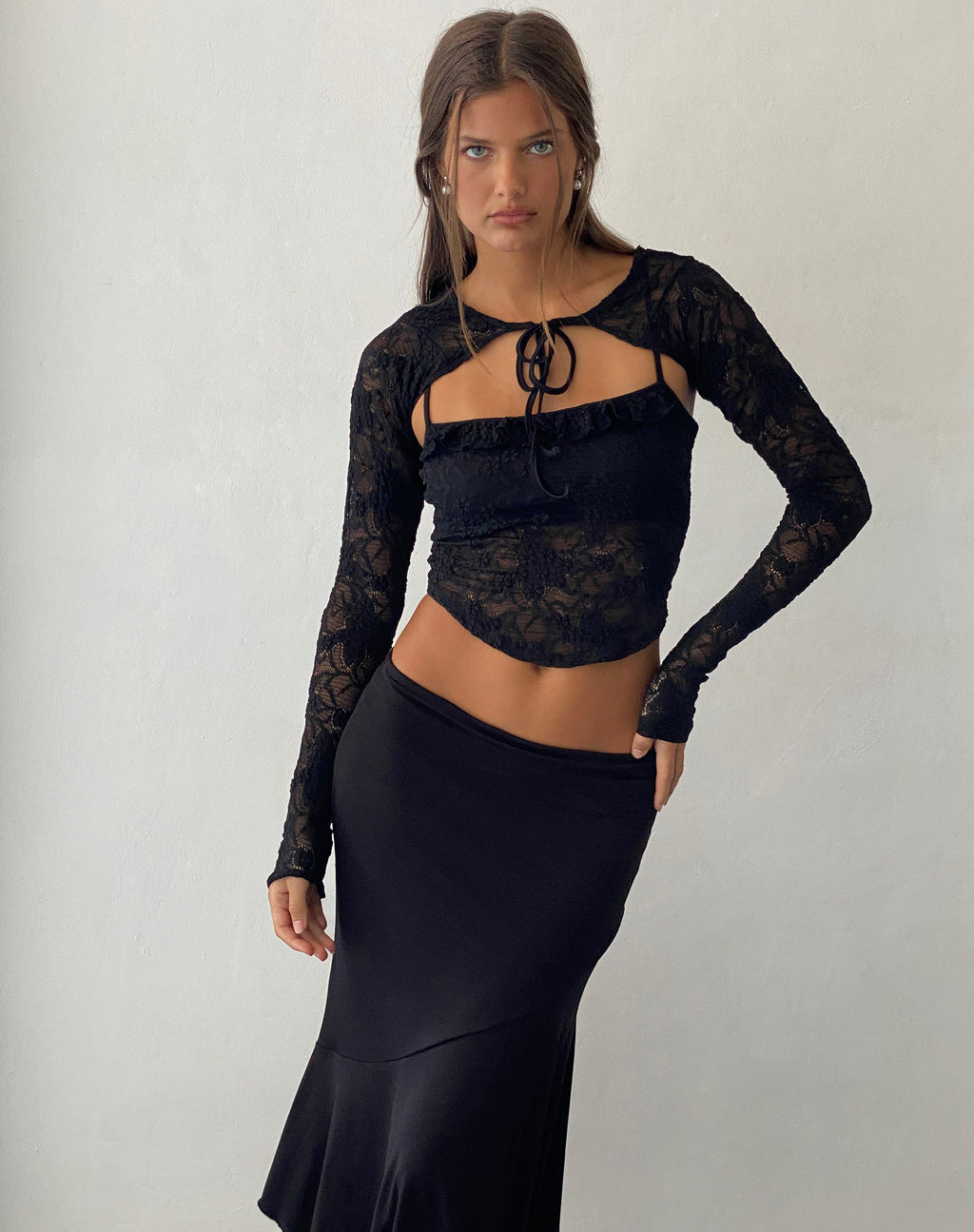 Carlina Cami and Shrug Set in Lace Black