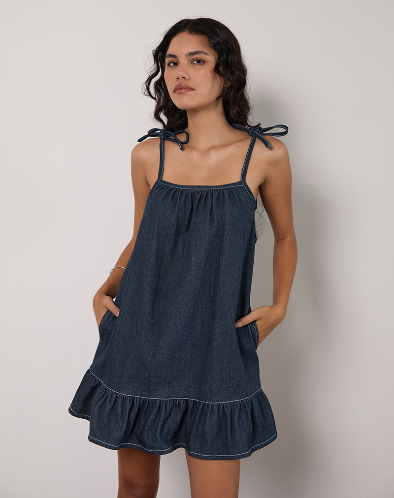 motel rocks denim dress Motel dilshan buckle detail mini shift dress in indigo blue-Navy