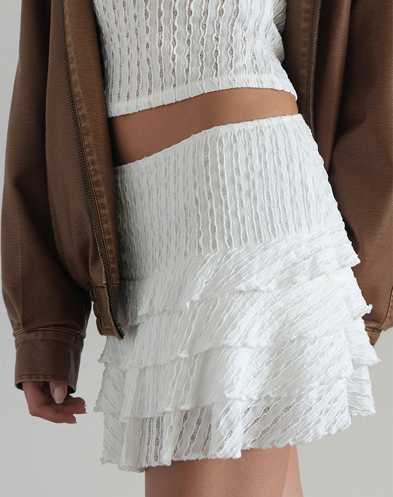 image of Carlota Mini Skirt in Crinkle White