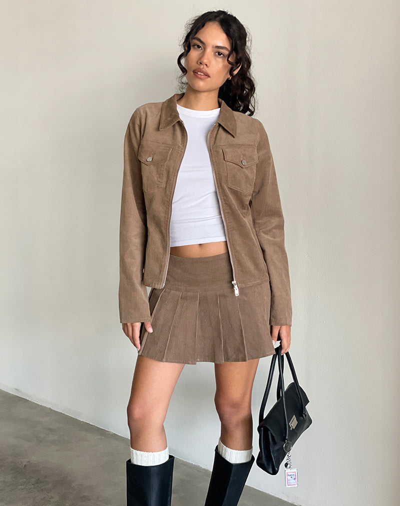 Brown Cord Pleated Mini Skirt Casna – - Main Image