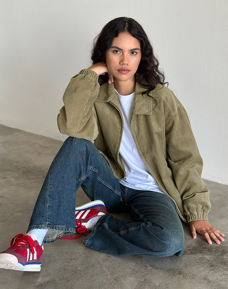 Khaki Green Cord Bomber Jacket | Cavita – motelrocks.com