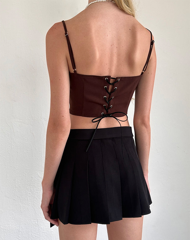 Image of Ceisya Corset Top in Bitter Chocolate with Pink Bow