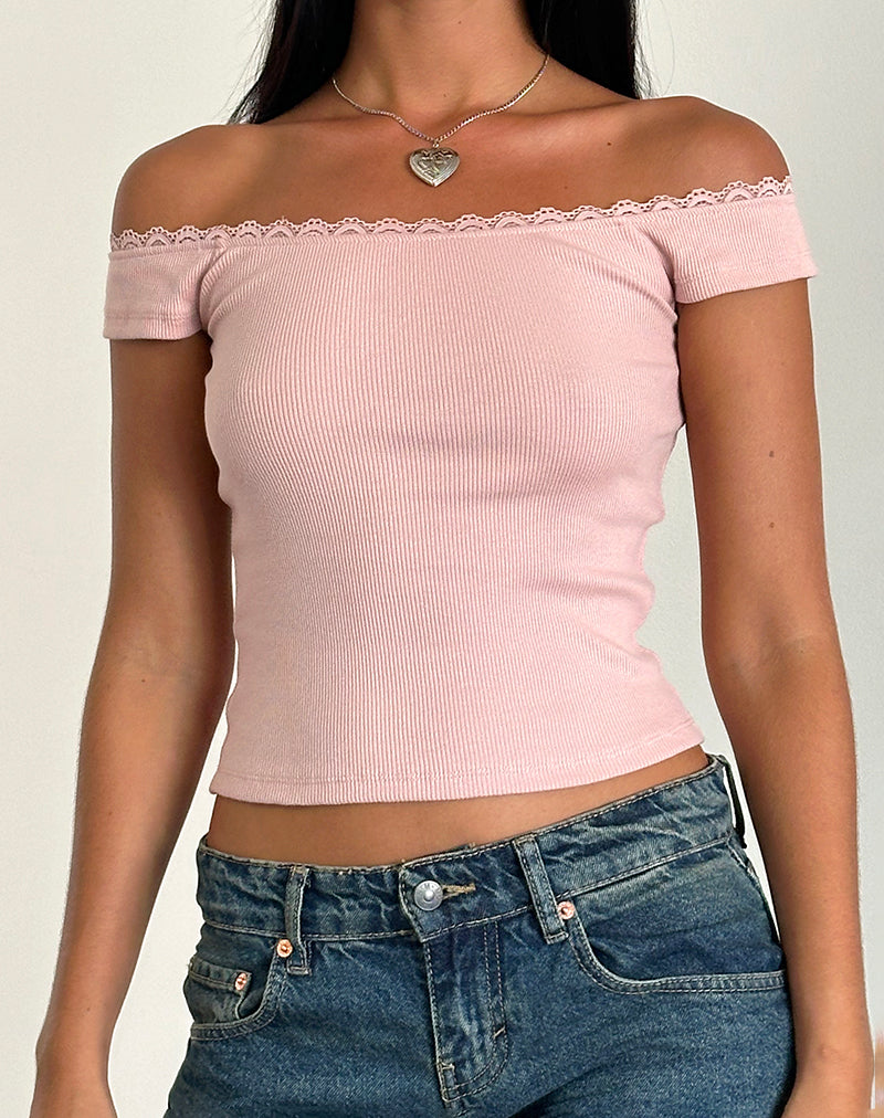 Chacha Top in Rib Lace Pink Lady