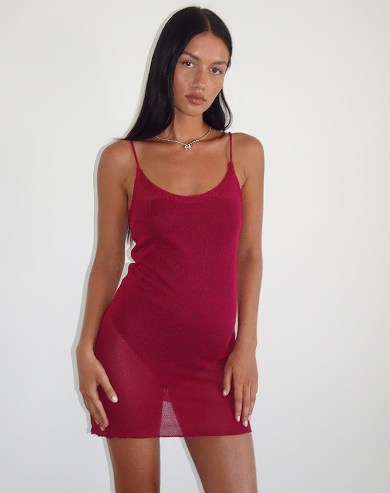 image of Chiara Mini Dress in Sheer Knit Red
