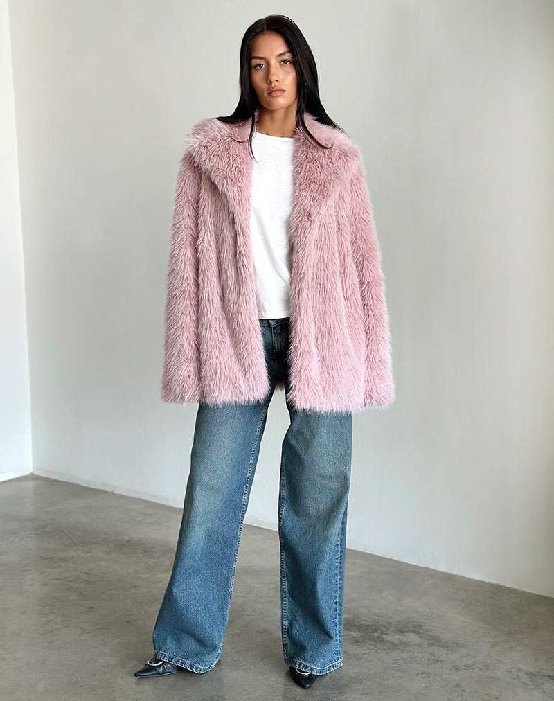 Dusty Pink Faux Fur Jacket Lupita – - Main Image