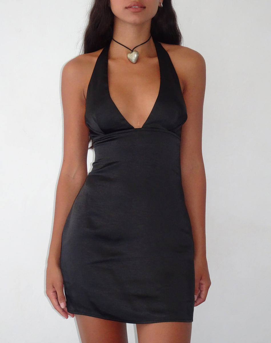 black satin halterneck wrap bodycon dress Plunge Halter Neck Slip Own the night in Wedding Dresses For Older Brides Uk Bonnie Jean Girls' 7-16 Size:CHILD-Medium-4T