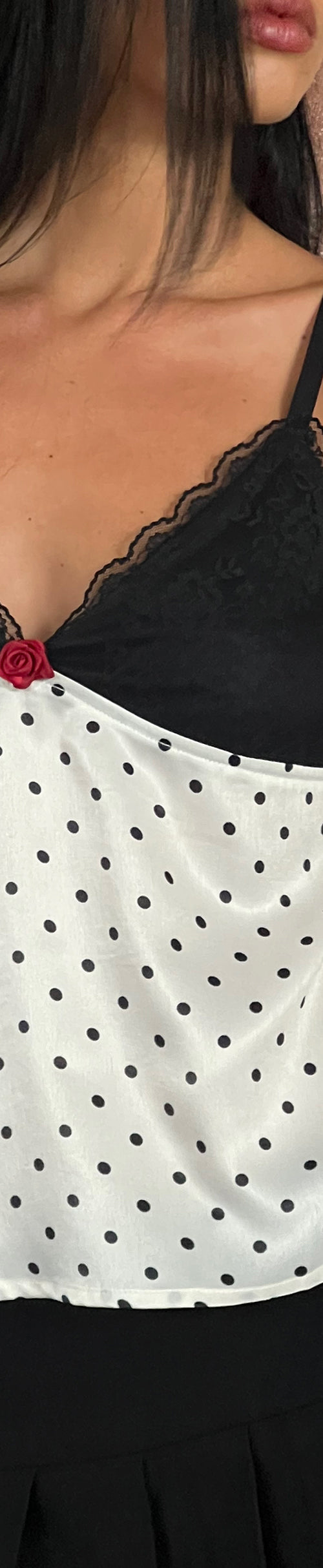Image of Dalinda Cami Top in Black and White Polka Dot Satin
