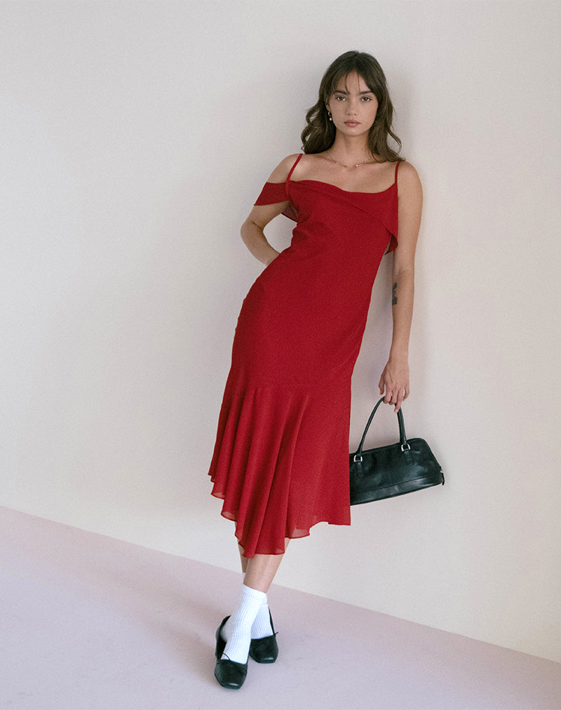 strapless open back dress Red Midi Chiffon Dress