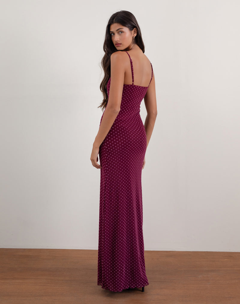 Berry Red Polka Flock Cami Maxi Dress