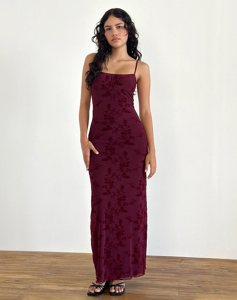 Darsih Maxi Dress in Botanical Flower Maroon Darsih Maxi Dress in Botanical Flower Maroon