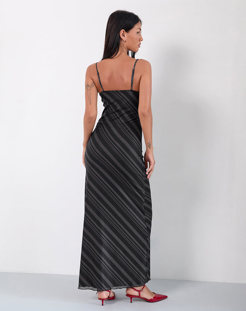 grey and black maxi dress Darsih Maxi Dress in Irregular Stripe Grey Black