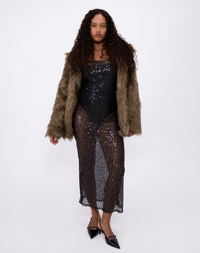 mesh sequin dress festival Black Mesh Sequin Maxi Dress
