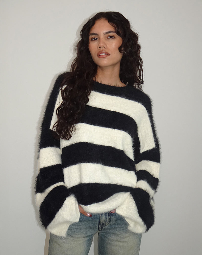 Striped Jumper Beige And Black Jumper Black/Multi Wool Block