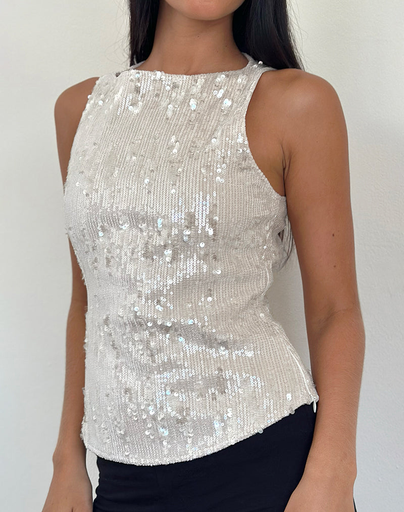cream sequin top