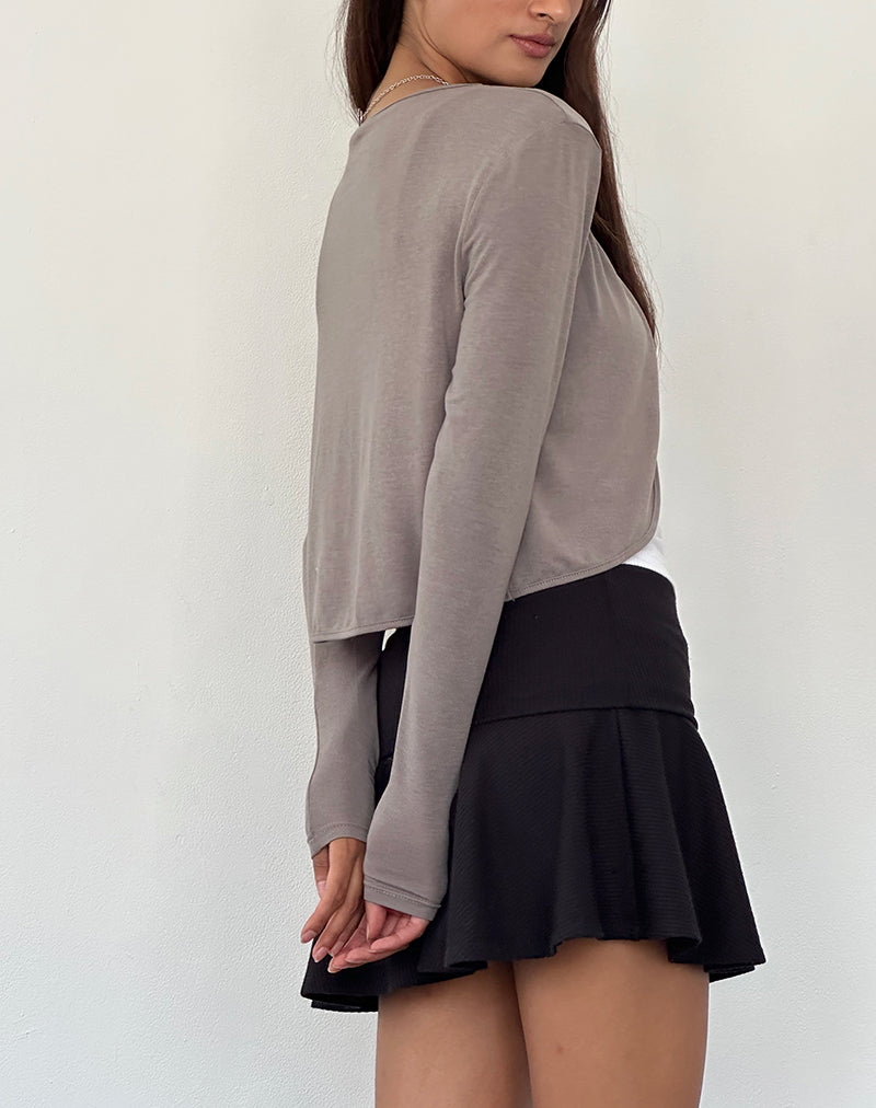 Warm Grey Knitted Long Sleeve Shrug Despina –