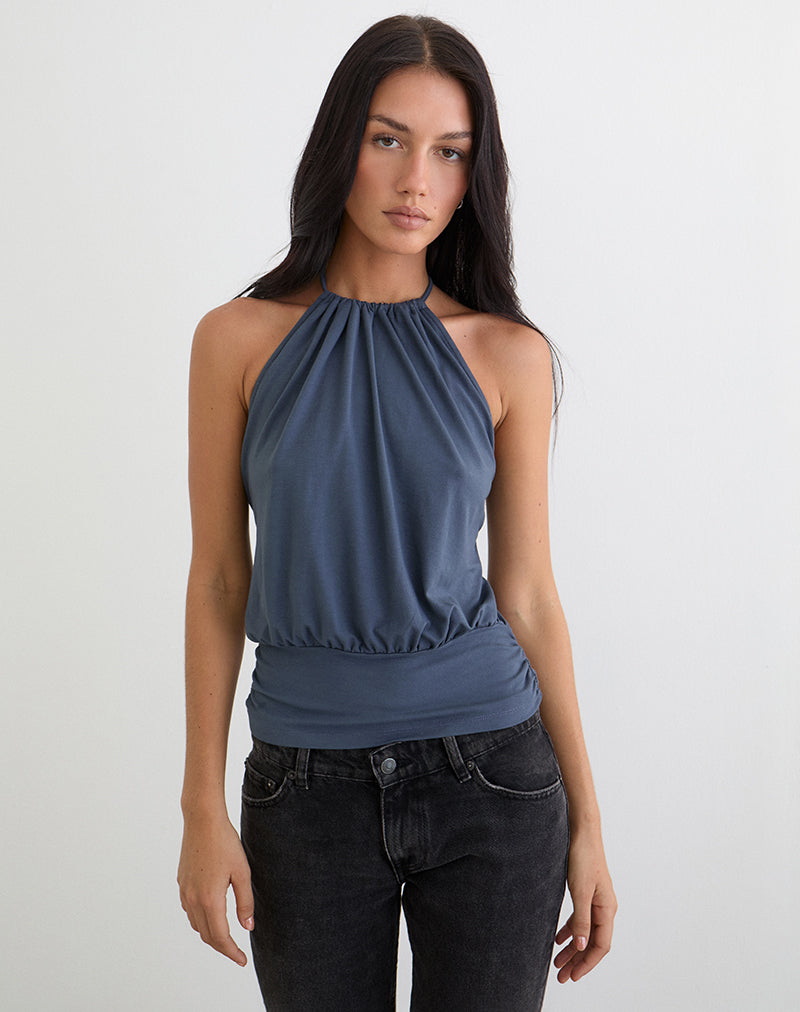 Ocean Storm Grey Jersey High Neck Top | Diraka – motelrocks.com
