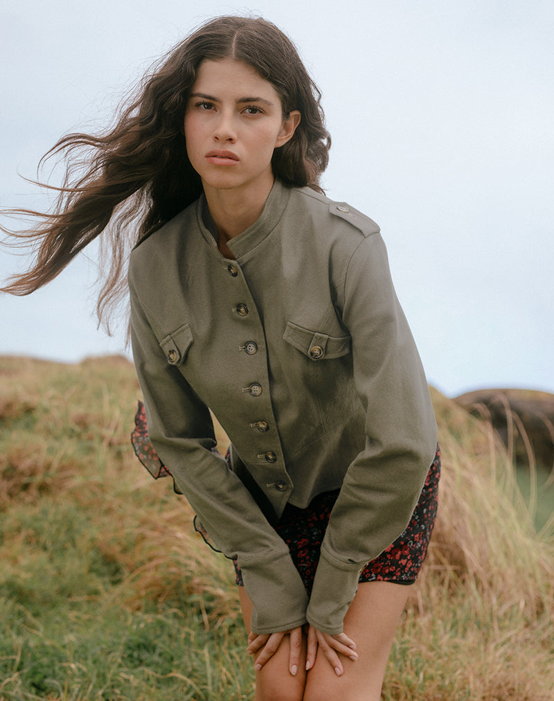 Khaki Twill Military Jacket | Diranda – motelrocks.com