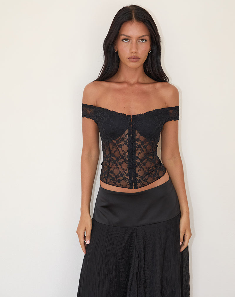 Black Rose Lace Off the Shoulder Corset Top | Dovica – motelrocks.com