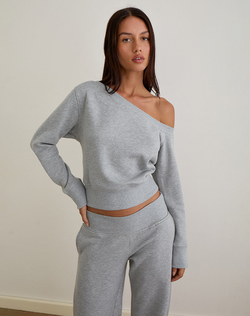 Grey Marl One Shoulder Sweatshirt | Doxia – motelrocks.com