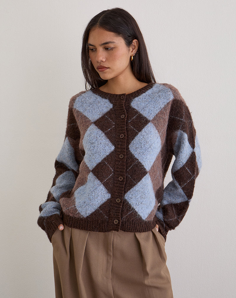 Blue Argyle Knit Cardigan | Eliana – motelrocks.com