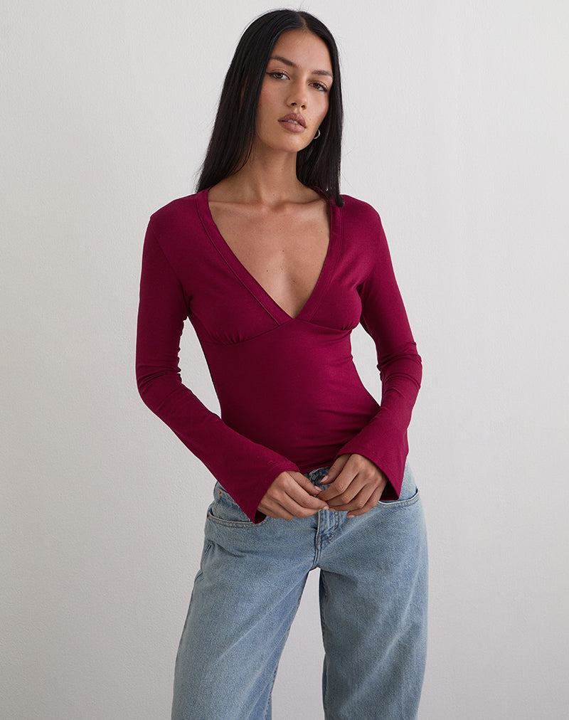 Burgundy Long Sleeve Top Emesy — free download