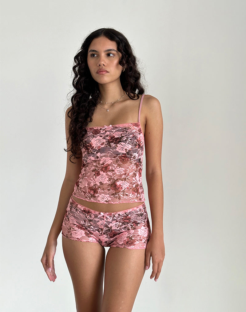 Image of Erna Shorts in Pink Lace Floral Bloom