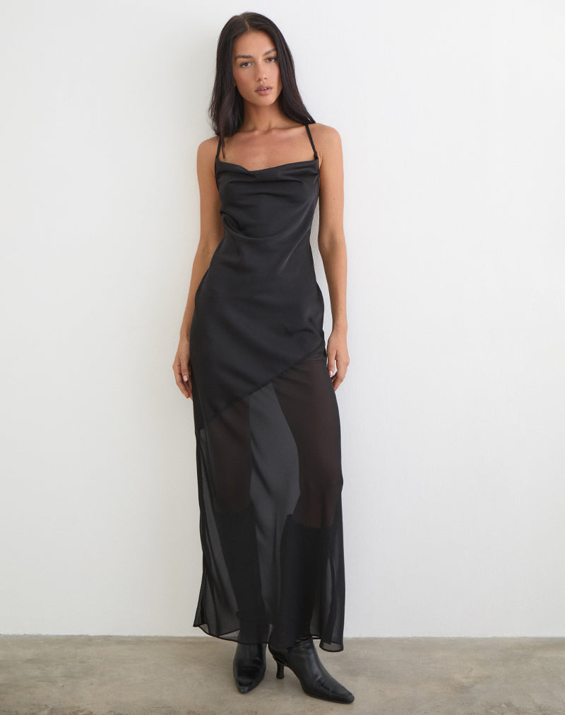 motel black satin dress Chiffon Cowl Open Back Slip Maxi QUNYINEY Summer Dresses for bd-promo-exclusions this casual dress is Color:Black