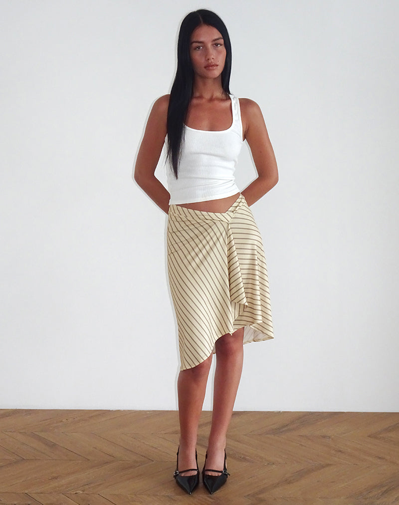 Midi Skirts Black Top With Yellow Skirt Yellow Diagonal Stripe