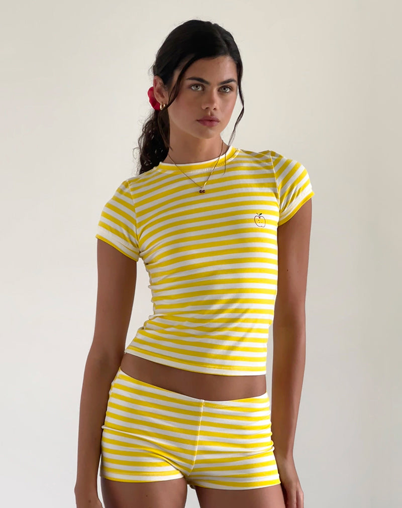 Image of Eunia Shorts in Yellow and White Stripe