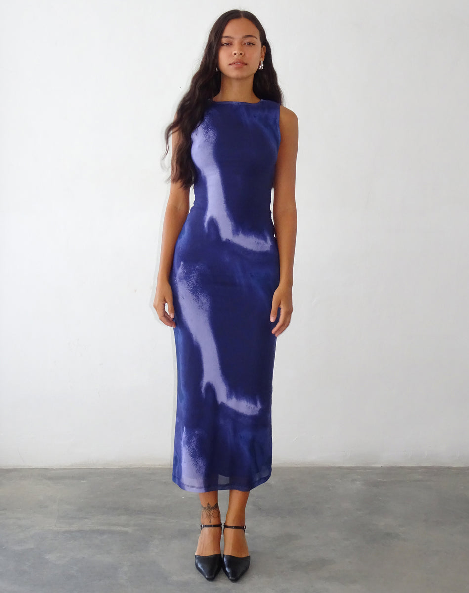 chinese dress ladies Fayola Printed Maxi Dress in Watercolour Navy