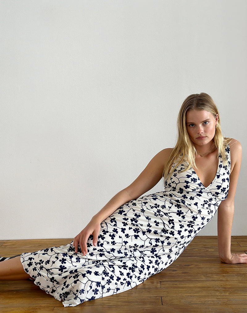 motel gabriela midi dress Gabriela Midi Dress in Grunge Floral Flock Cream