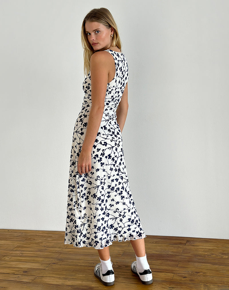 motel gabriela midi dress Gabriela Midi Dress in Flocked Petal Navy