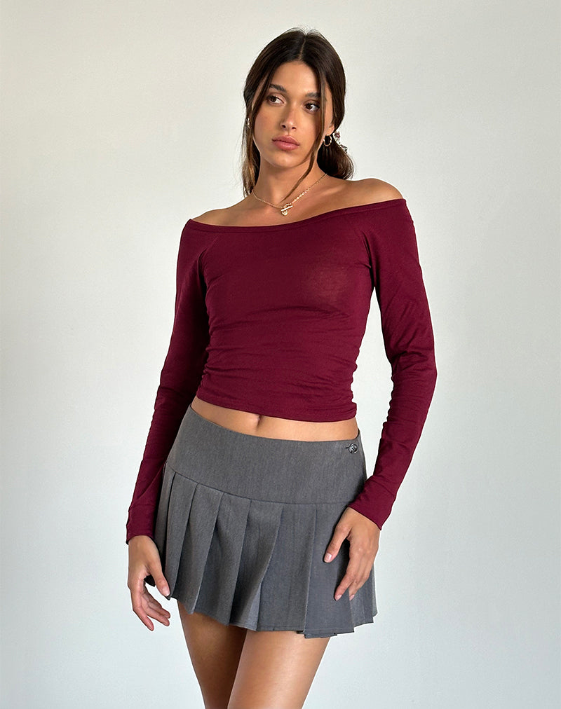 Burgundy Long Sleeve Bardot Top Gavya –